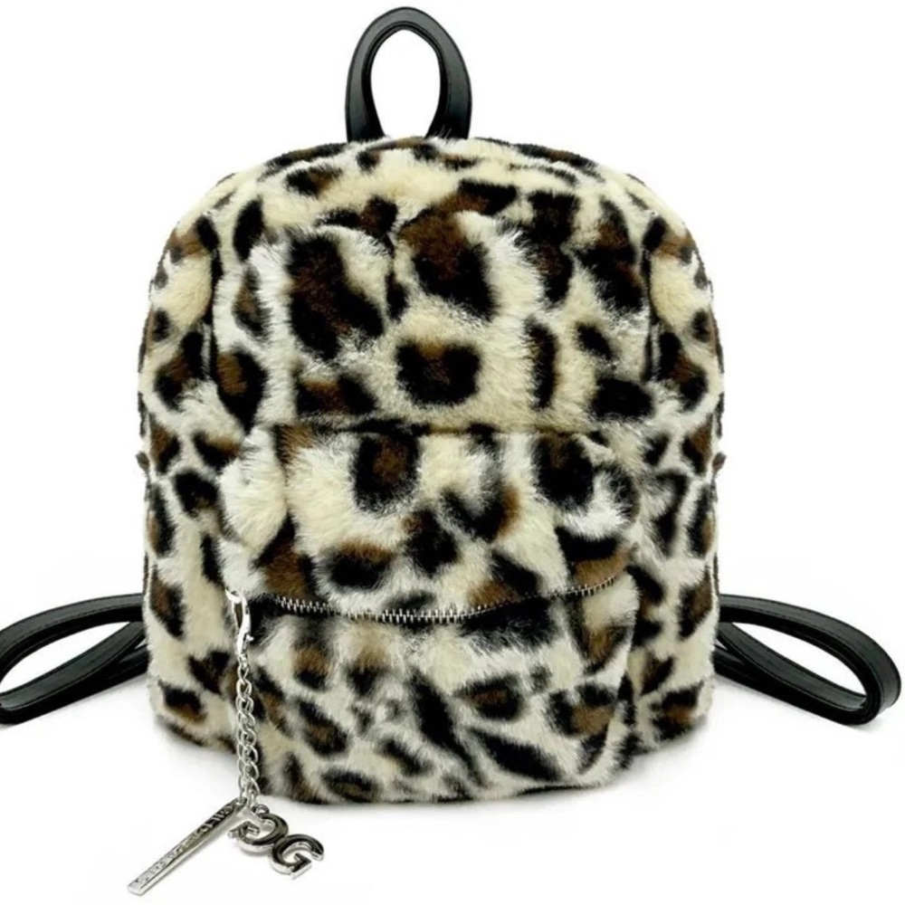 Gilda Paris Mini Furry Leopard Print Backpack